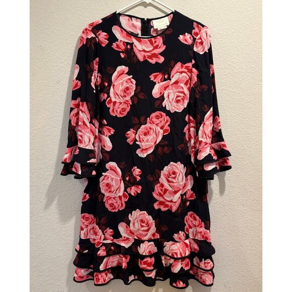 Kate Spade New York Black Pink Rambling Roses Rosa Ruffle Shift Dress Size S - Picture 2 of 5